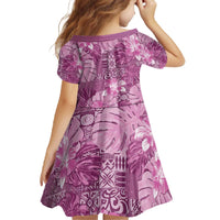 Hawaii Family Matching Off The Shoulder Long Sleeve Dress and Hawaiian Shirt Magenta Polynesian Monstera Patterns - Polynesian Pride
