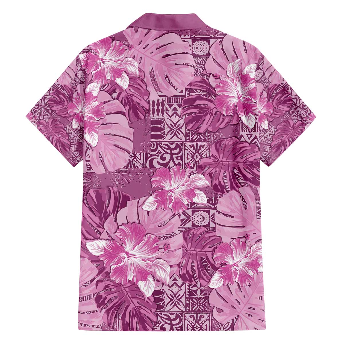 Hawaii Family Matching Off The Shoulder Long Sleeve Dress and Hawaiian Shirt Magenta Polynesian Monstera Patterns - Polynesian Pride