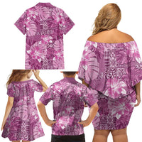 Hawaii Family Matching Off Shoulder Short Dress and Hawaiian Shirt Magenta Polynesian Monstera Patterns - Polynesian Pride