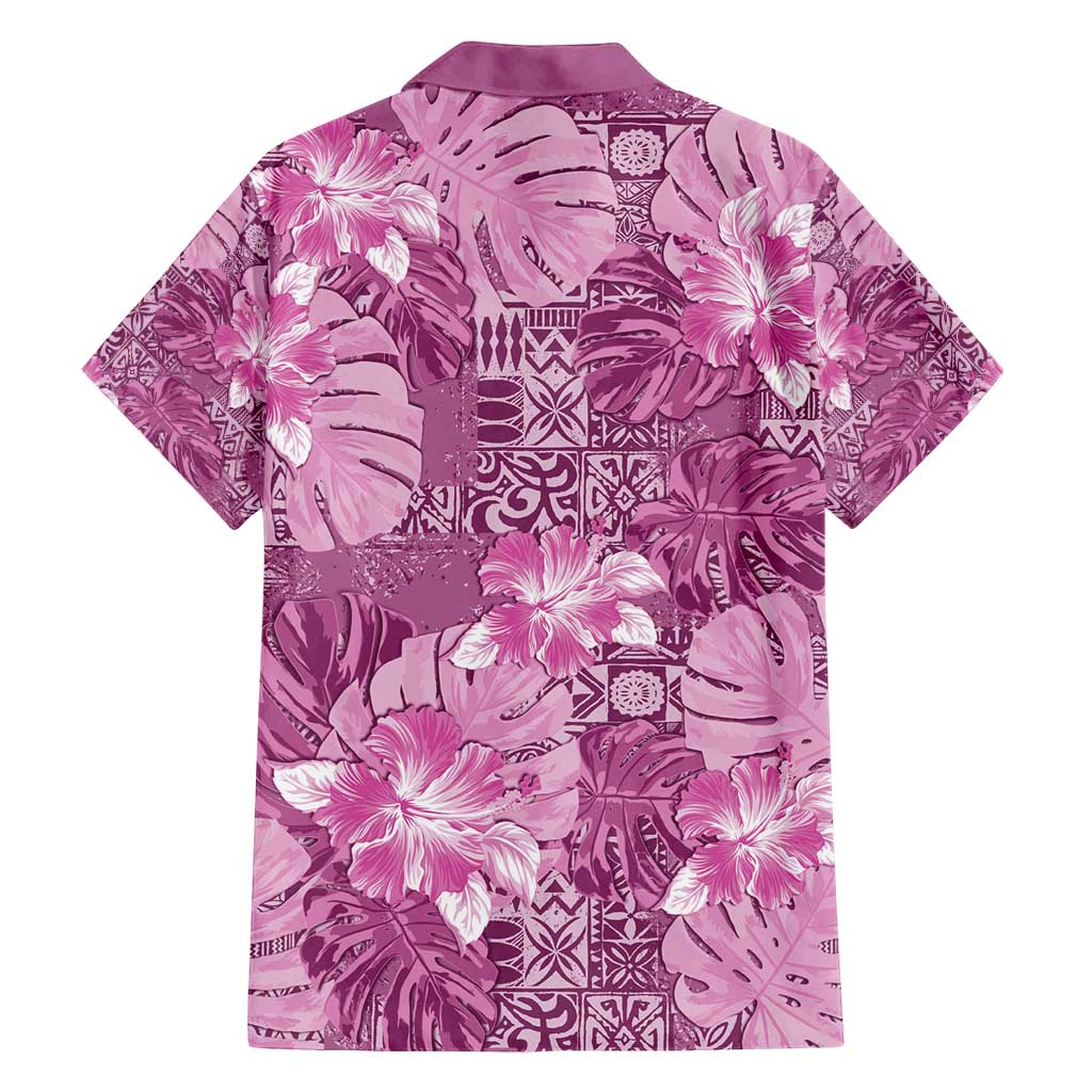 Hawaii Family Matching Off Shoulder Short Dress and Hawaiian Shirt Magenta Polynesian Monstera Patterns - Polynesian Pride