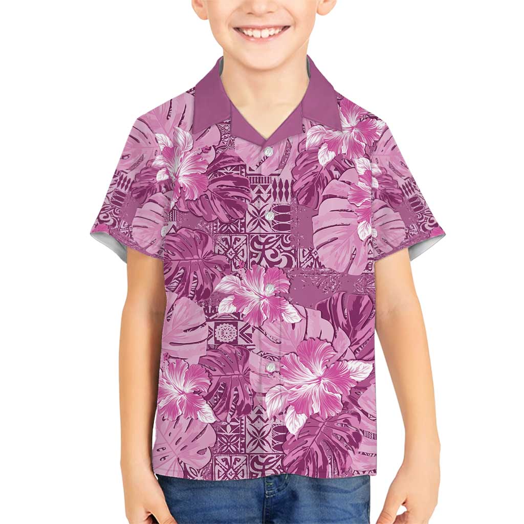 Hawaii Family Matching Tank Maxi Dress and Hawaiian Shirt Magenta Polynesian Monstera Patterns - Polynesian Pride