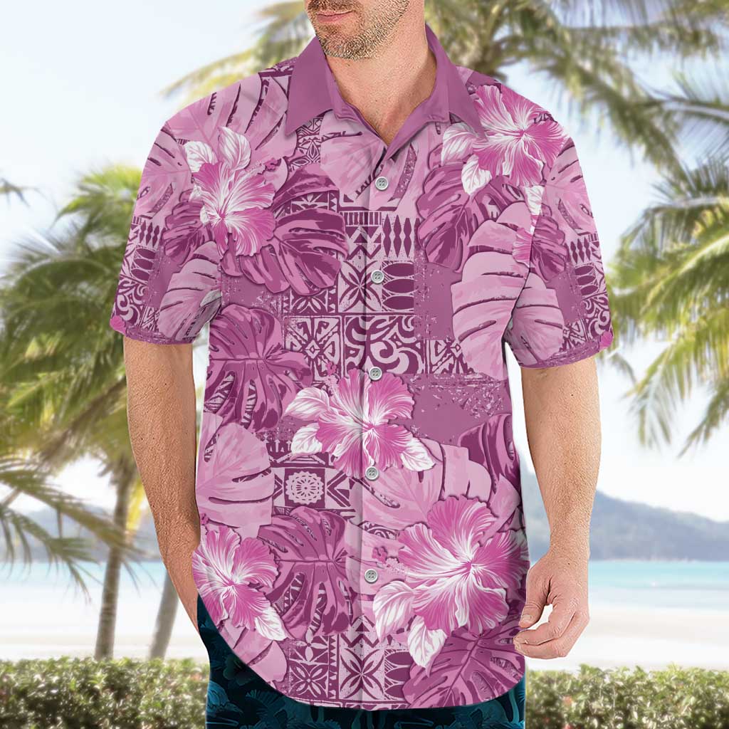 Hawaii Hawaiian Shirt Magenta Polynesian Monstera Patterns - Polynesian Pride