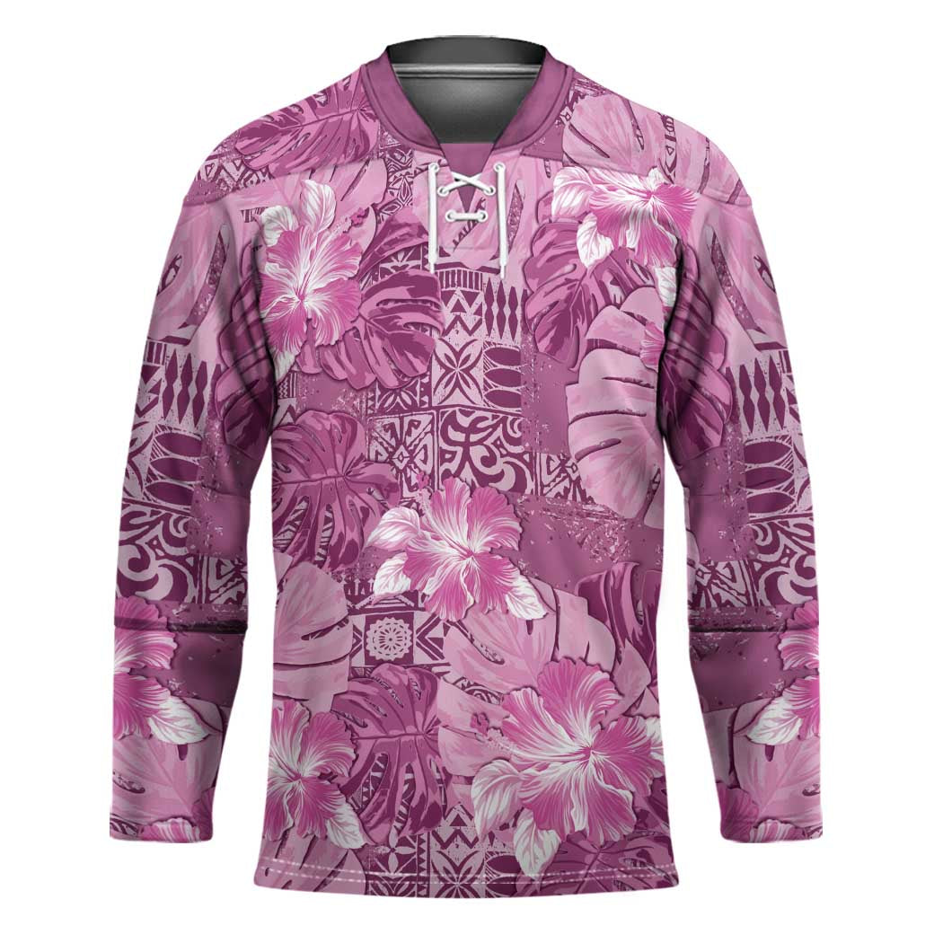 Hawaii Hockey Jersey Magenta Polynesian Monstera Patterns - Polynesian Pride