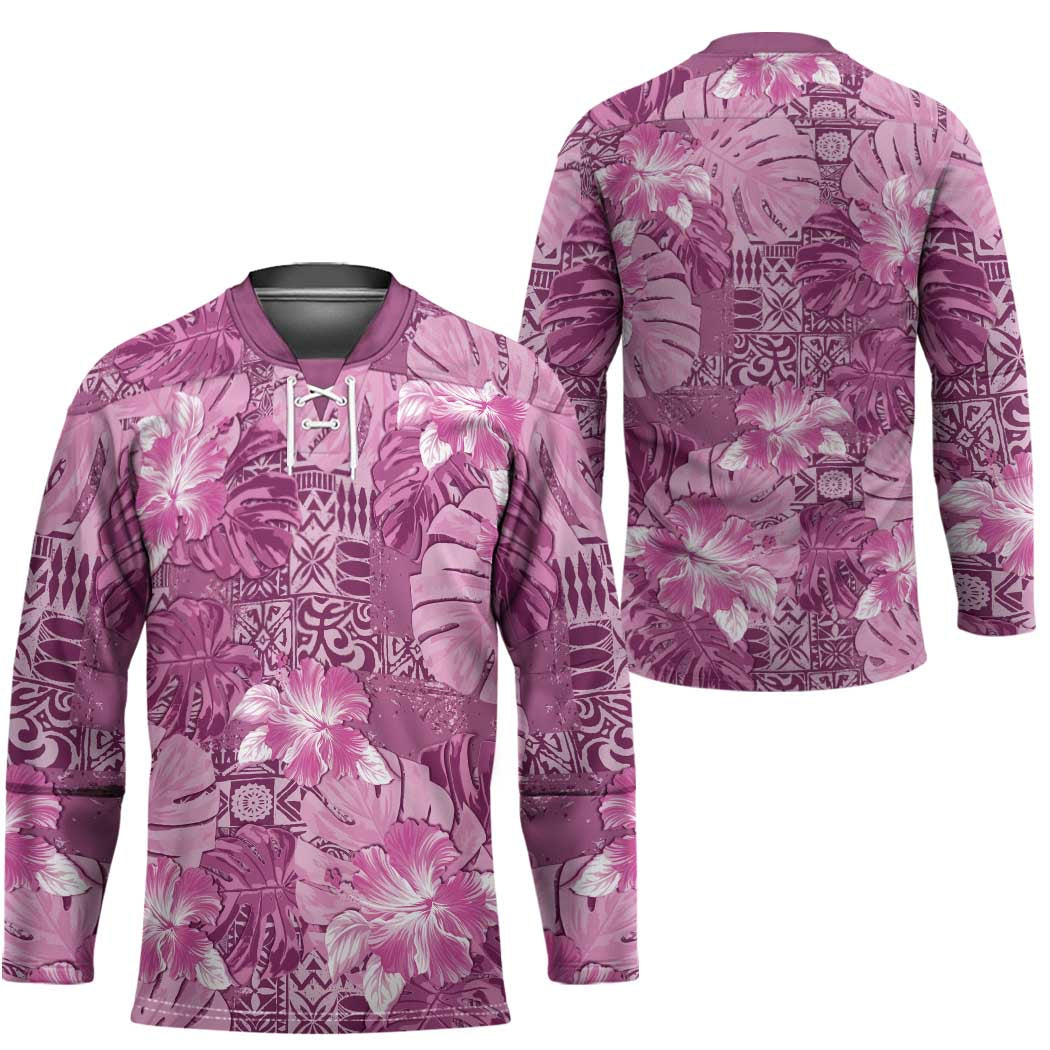 Hawaii Hockey Jersey Magenta Polynesian Monstera Patterns - Polynesian Pride