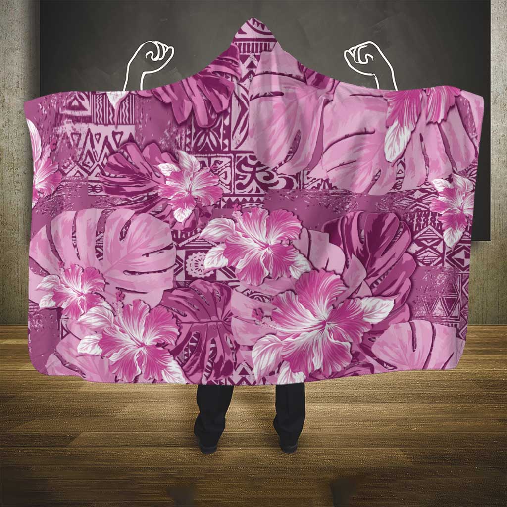 Hawaii Hooded Blanket Magenta Polynesian Monstera Patterns - Polynesian Pride