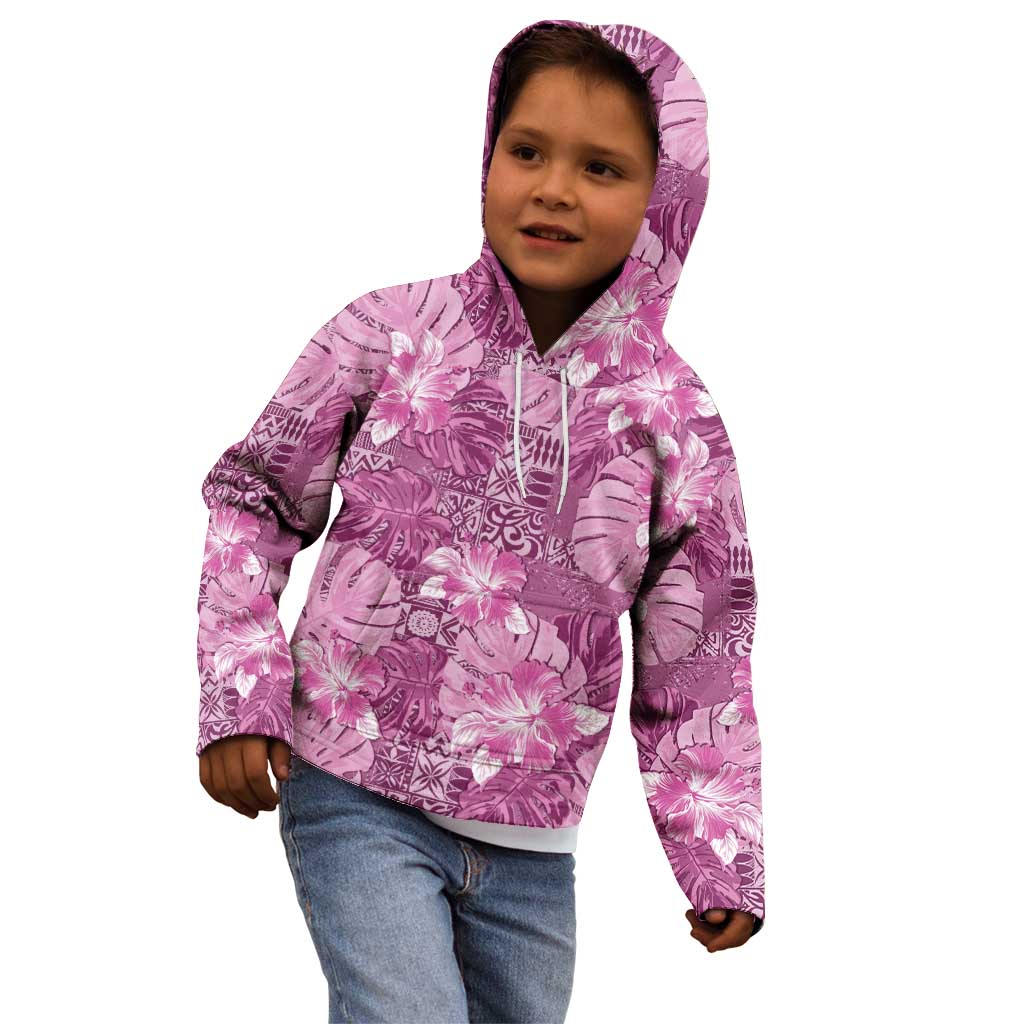 Hawaii Kid Hoodie Magenta Polynesian Monstera Patterns - Polynesian Pride