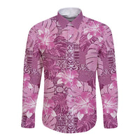 Hawaii Long Sleeve Button Shirt Magenta Polynesian Monstera Patterns DT05 Unisex Magenta - Polynesian Pride