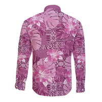 Hawaii Long Sleeve Button Shirt Magenta Polynesian Monstera Patterns DT05 - Polynesian Pride