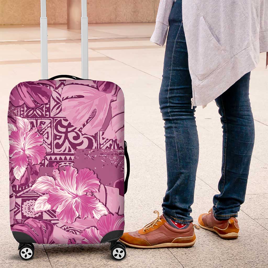 Hawaii Luggage Cover Magenta Polynesian Monstera Patterns - Polynesian Pride