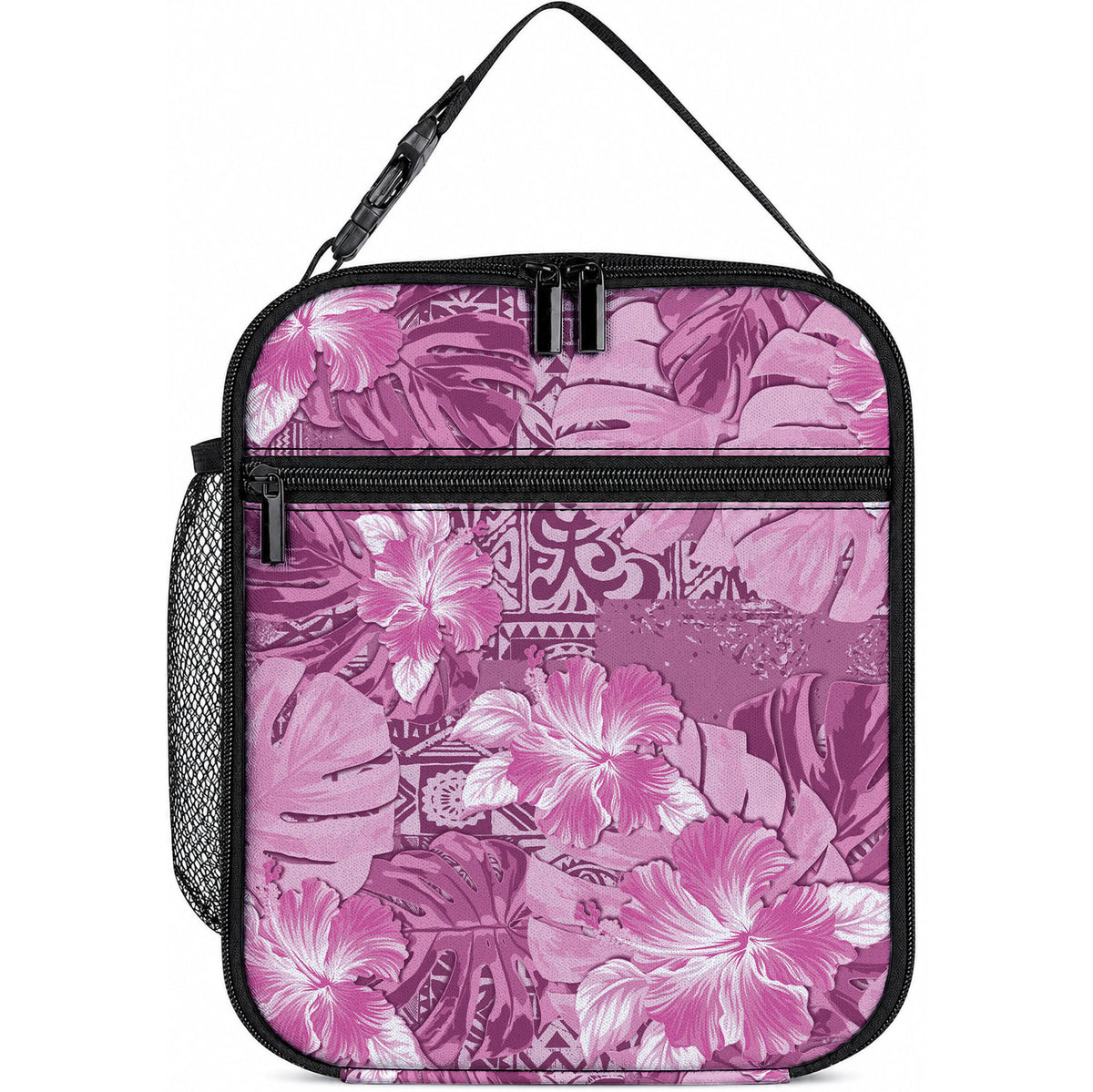 Hawaii Lunch Bag Magenta Polynesian Monstera Patterns