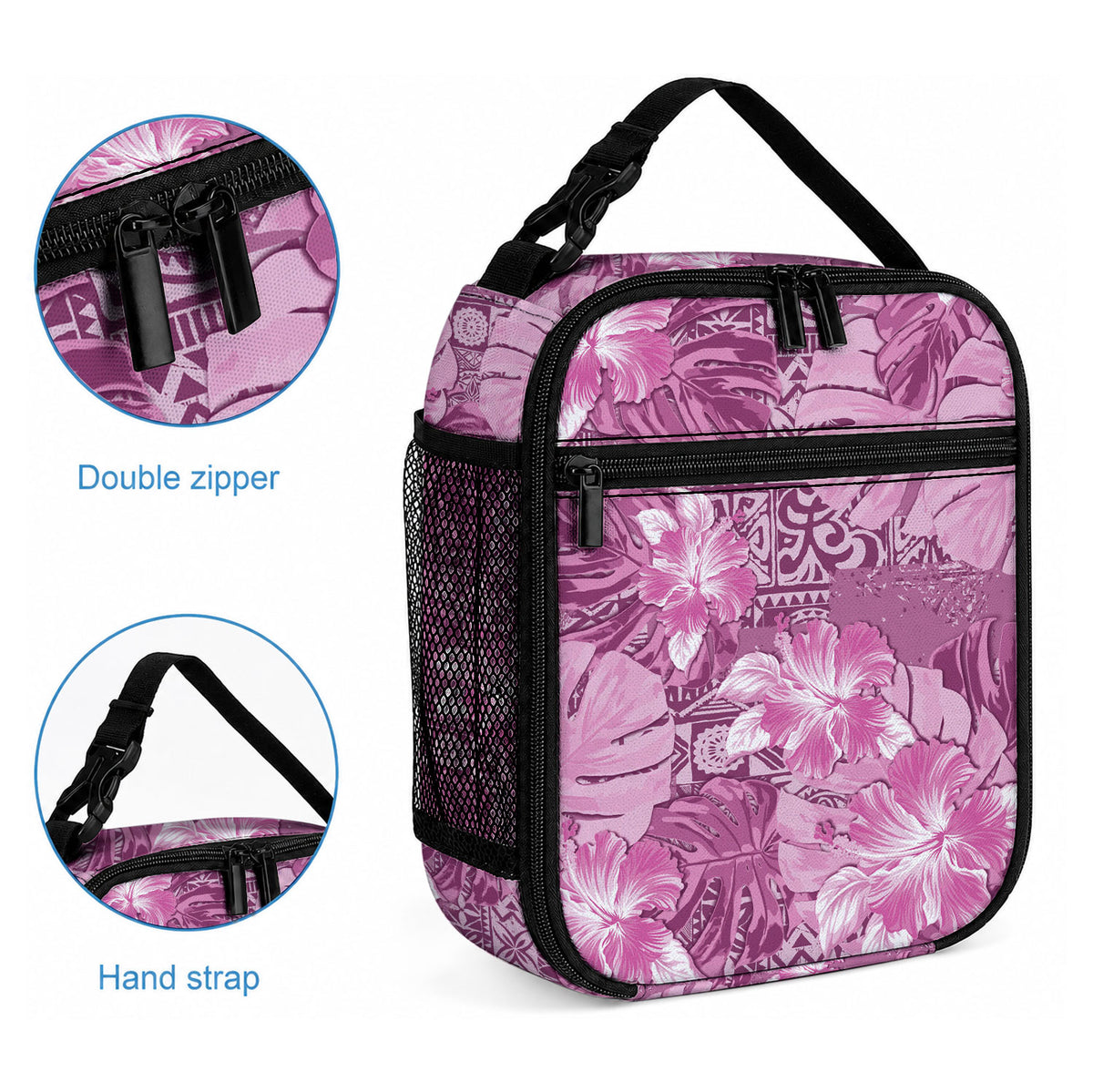 Hawaii Lunch Bag Magenta Polynesian Monstera Patterns