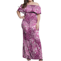 Hawaii Off Shoulder Maxi Dress Magenta Polynesian Monstera Patterns - Polynesian Pride