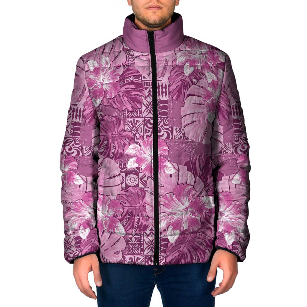 Hawaii Padded Jacket Magenta Polynesian Monstera Patterns DT05 Men Magenta - Polynesian Pride
