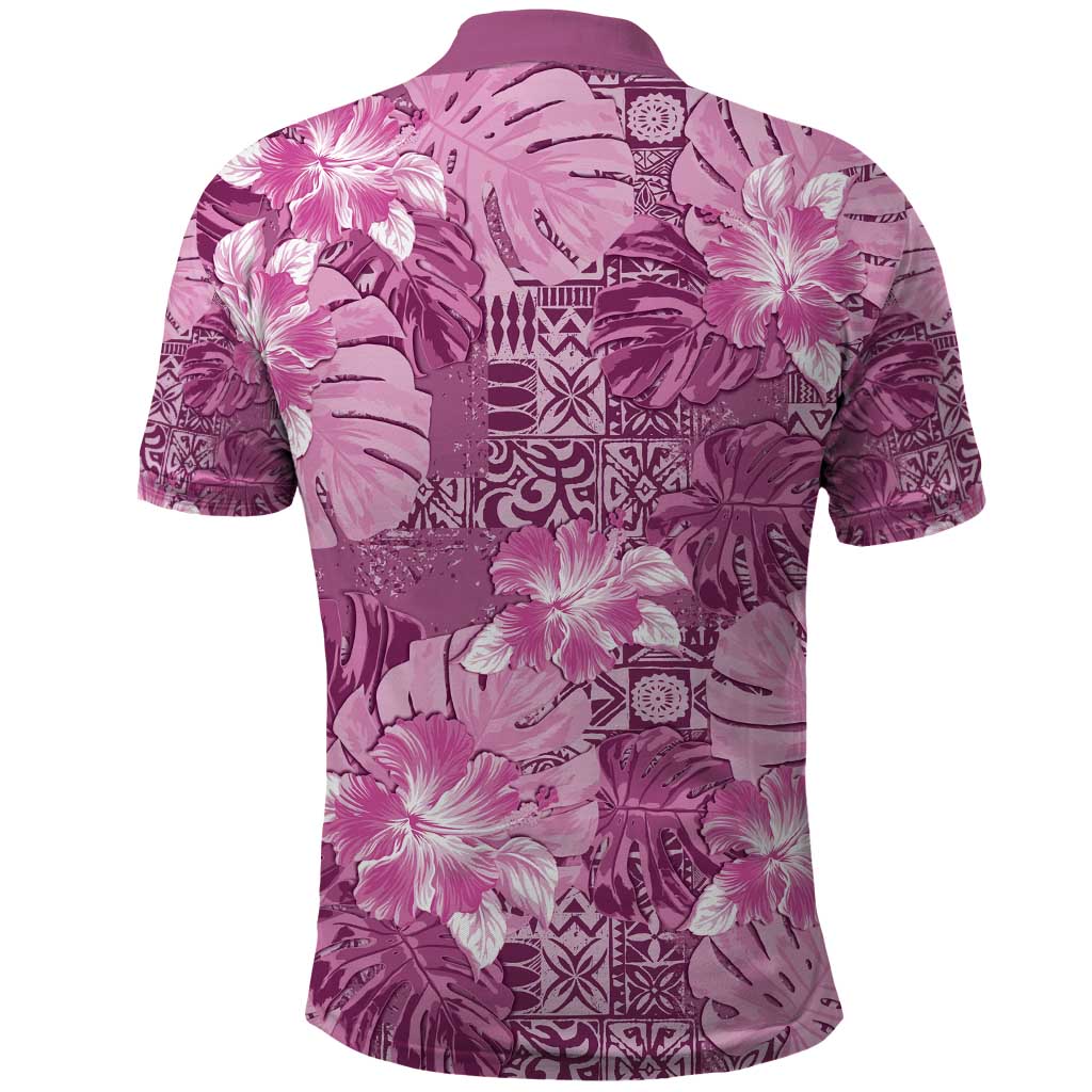 Hawaii Polo Shirt Magenta Polynesian Monstera Patterns - Polynesian Pride