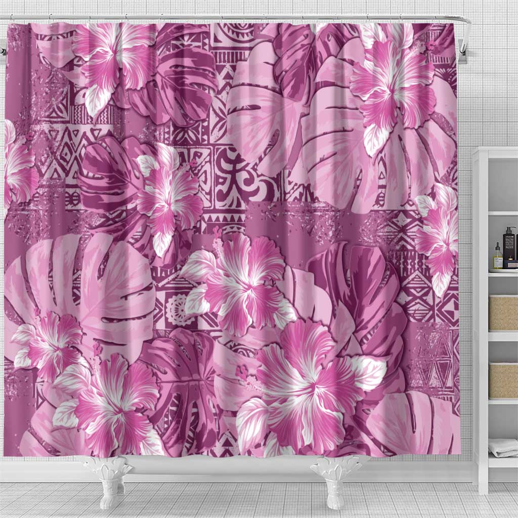 Hawaii Shower Curtain Magenta Polynesian Monstera Patterns - Polynesian Pride
