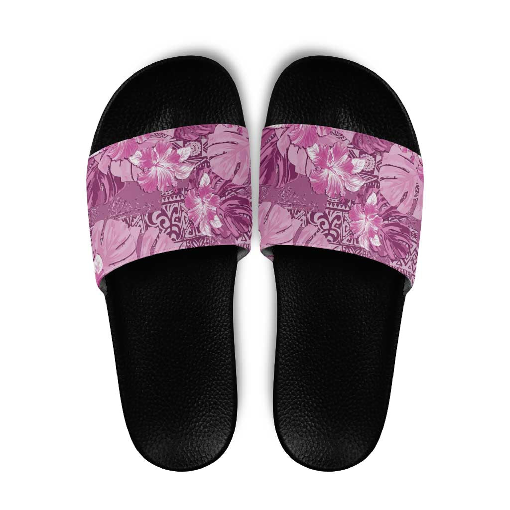 Hawaii Slide Sandals Magenta Polynesian Monstera Patterns DT05 Magenta - Polynesian Pride