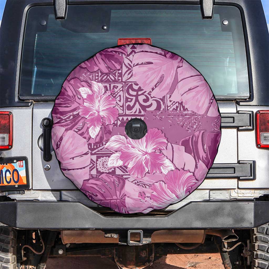 Hawaii Spare Tire Cover Magenta Polynesian Monstera Patterns - Polynesian Pride