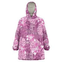 Hawaii Wearable Blanket Hoodie Magenta Polynesian Monstera Patterns - Polynesian Pride