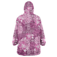 Hawaii Wearable Blanket Hoodie Magenta Polynesian Monstera Patterns - Polynesian Pride