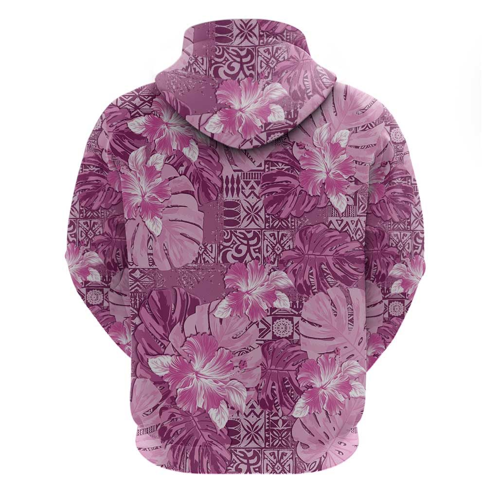 Hawaii Zip Hoodie Magenta Polynesian Monstera Patterns - Polynesian Pride
