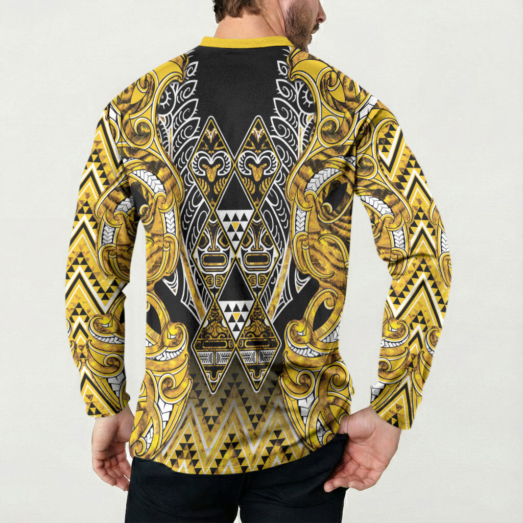 Aotearoa Ngati Whatua Button Sweatshirt Maori Tribal Gold Paua Shell Pattern DT05 - Polynesian Pride