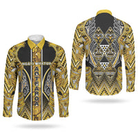 Aotearoa Ngati Whatua Couples Matching Off Shoulder Short Dress and Long Sleeve Button Shirt Maori Tribal Gold Paua Shell Pattern DT05 - Polynesian Pride
