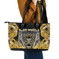 Aotearoa Ngati Whatua Leather Tote Bag Maori Tribal Gold Paua Shell Pattern DT05 - Polynesian Pride