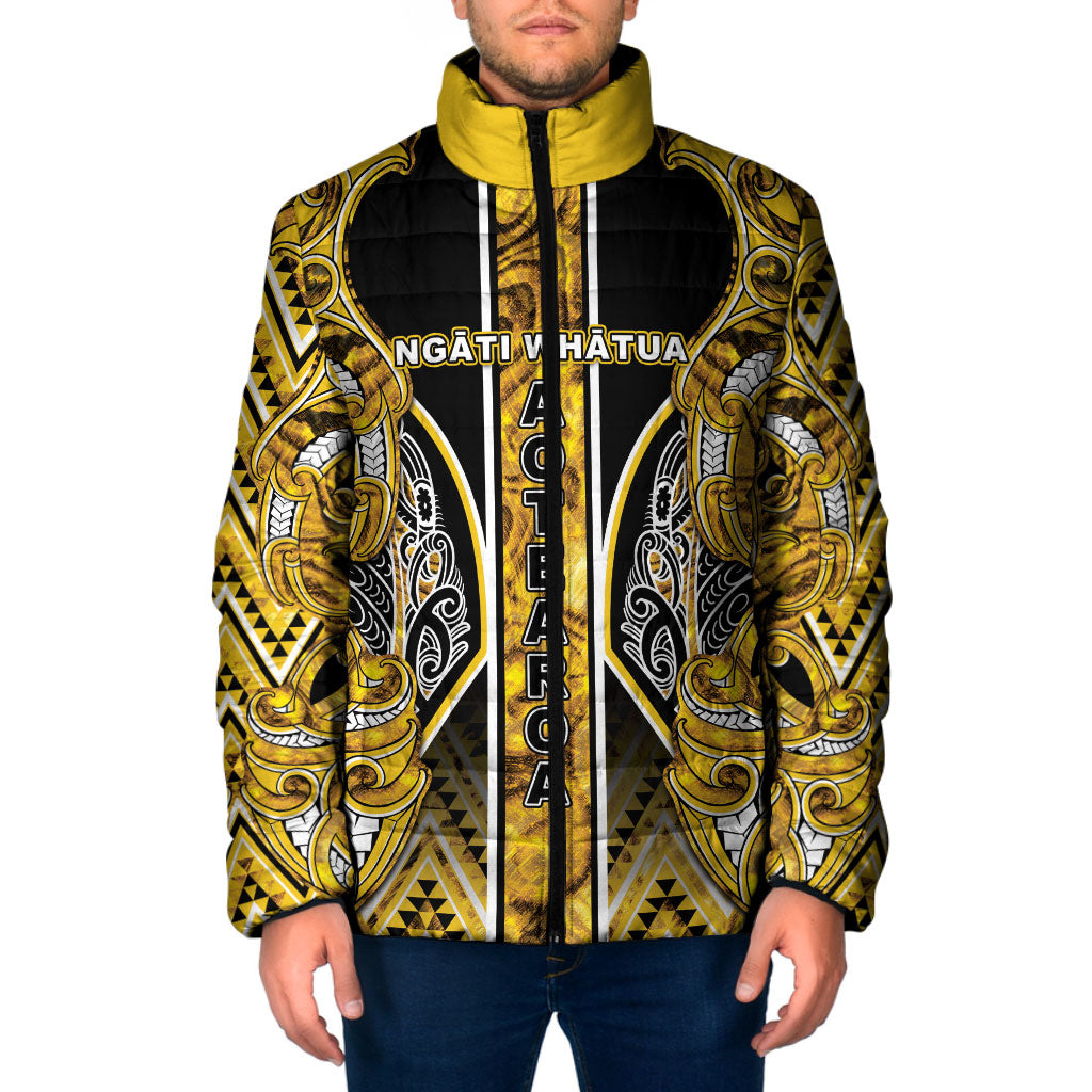 Aotearoa Ngati Whatua Padded Jacket Maori Tribal Gold Paua Shell Pattern DT05 Men Yellow - Polynesian Pride