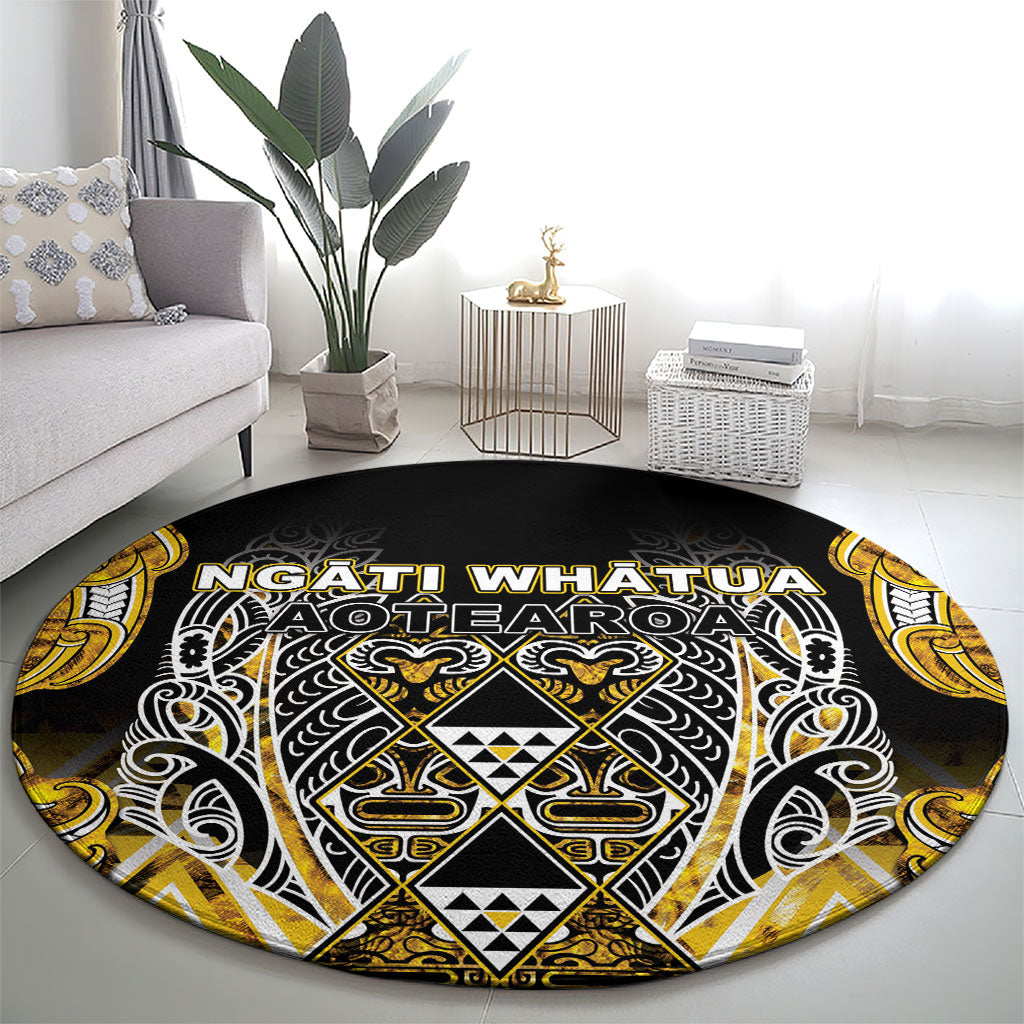 Aotearoa Ngati Whatua Round Carpet Maori Tribal Gold Paua Shell Pattern DT05 - Polynesian Pride