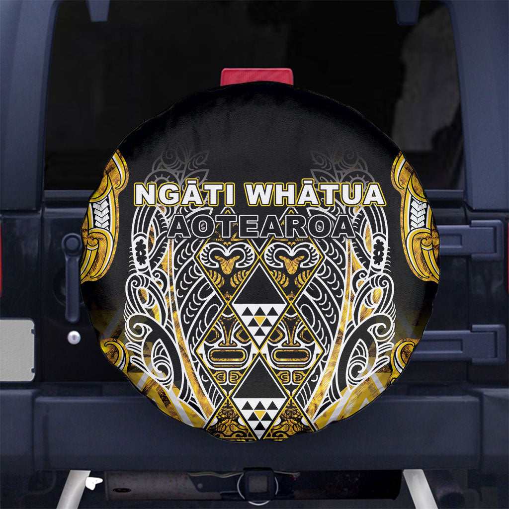 Aotearoa Ngati Whatua Spare Tire Cover Maori Tribal Gold Paua Shell Pattern DT05 No hole Yellow - Polynesian Pride
