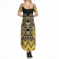 Aotearoa Ngati Whatua Summer Maxi Dress Maori Tribal Gold Paua Shell Pattern DT05 - Polynesian Pride