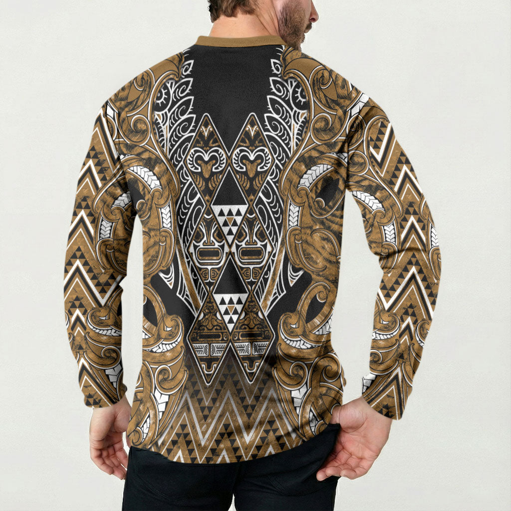 Aotearoa Kati Mamoe Button Sweatshirt Maori Brown Tribal Paua Shell Pattern DT05 - Polynesian Pride