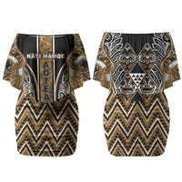 Aotearoa Kati Mamoe Couples Matching Off Shoulder Short Dress and Hawaiian Shirt Maori Brown Tribal Paua Shell Pattern DT05 - Polynesian Pride