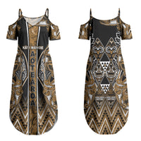 Aotearoa Kati Mamoe Couples Matching Summer Maxi Dress and Hawaiian Shirt Maori Brown Tribal Paua Shell Pattern DT05 - Polynesian Pride