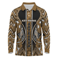Aotearoa Kati Mamoe Long Sleeve Polo Shirt Maori Brown Tribal Paua Shell Pattern DT05 Brown - Polynesian Pride
