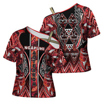 Aotearoa Ngapuhi Cross Shoulder Shirt Maori Red Tribal Paua Shell Pattern DT05 - Polynesian Pride
