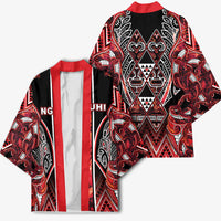 Aotearoa Ngapuhi Kimono Maori Red Tribal Paua Shell Pattern DT05 - Polynesian Pride
