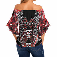 Aotearoa Ngapuhi Off Shoulder Wrap Waist Top Maori Red Tribal Paua Shell Pattern DT05 - Polynesian Pride
