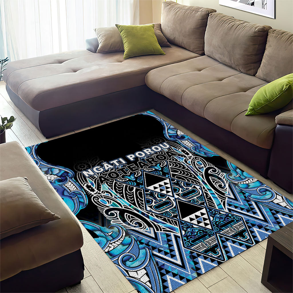Aotearoa Ngati Porou Area Rug Maori Light Blue Tribal Paua Shell Pattern DT05 - Polynesian Pride