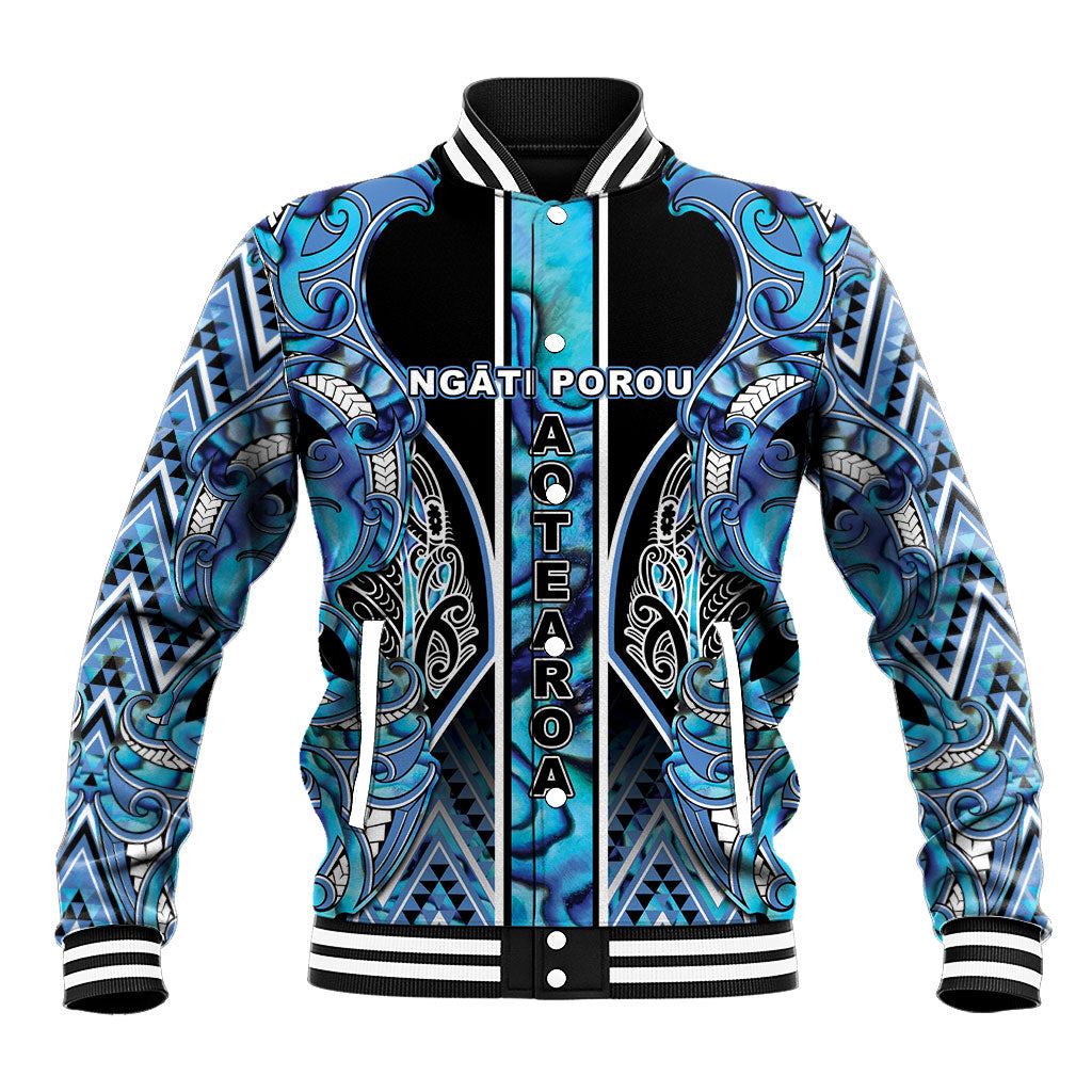 Aotearoa Ngati Porou Baseball Jacket Maori Light Blue Tribal Paua Shell Pattern DT05 Unisex Blue - Polynesian Pride