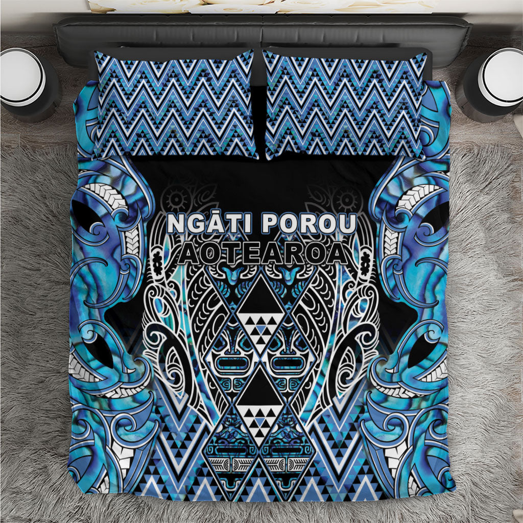 Aotearoa Ngati Porou Bedding Set Maori Light Blue Tribal Paua Shell Pattern