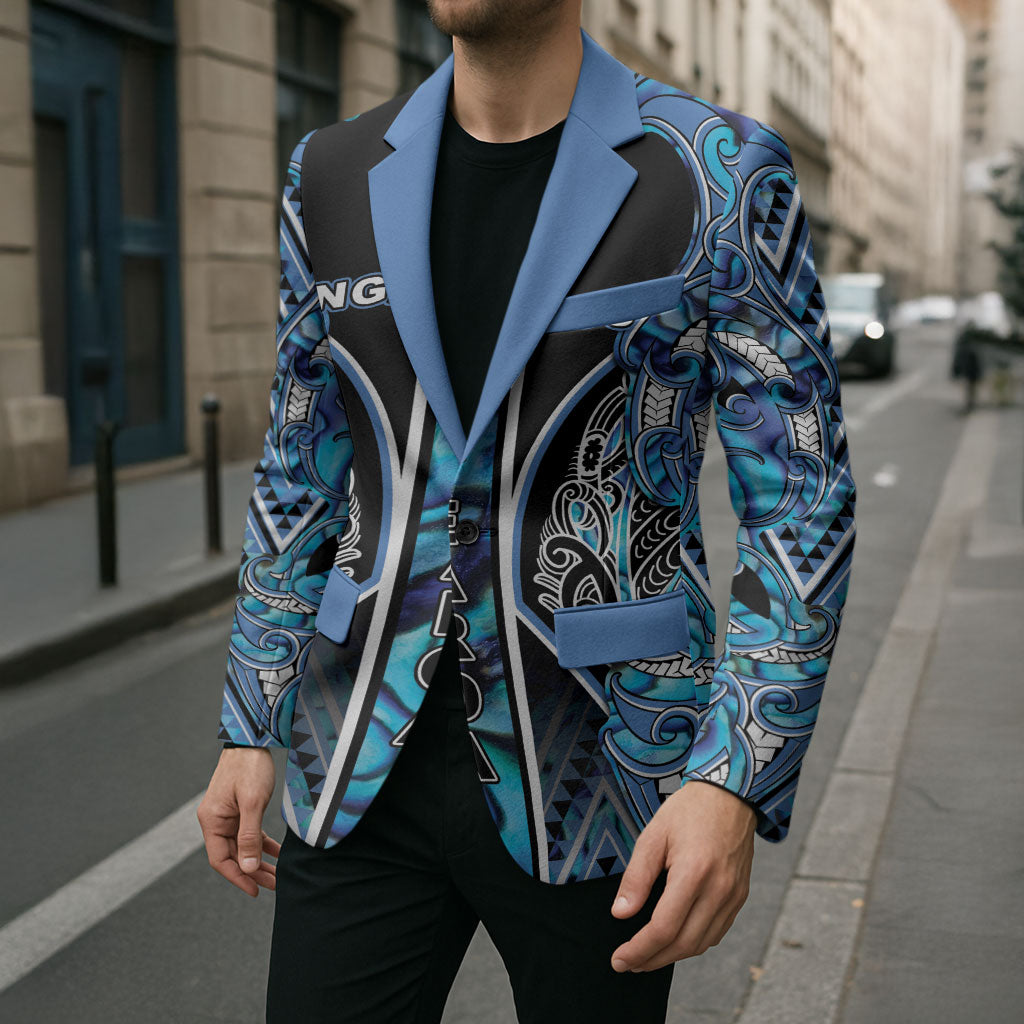 Aotearoa Ngati Porou Blazer Maori Light Blue Tribal Paua Shell Pattern DT05 - Polynesian Pride