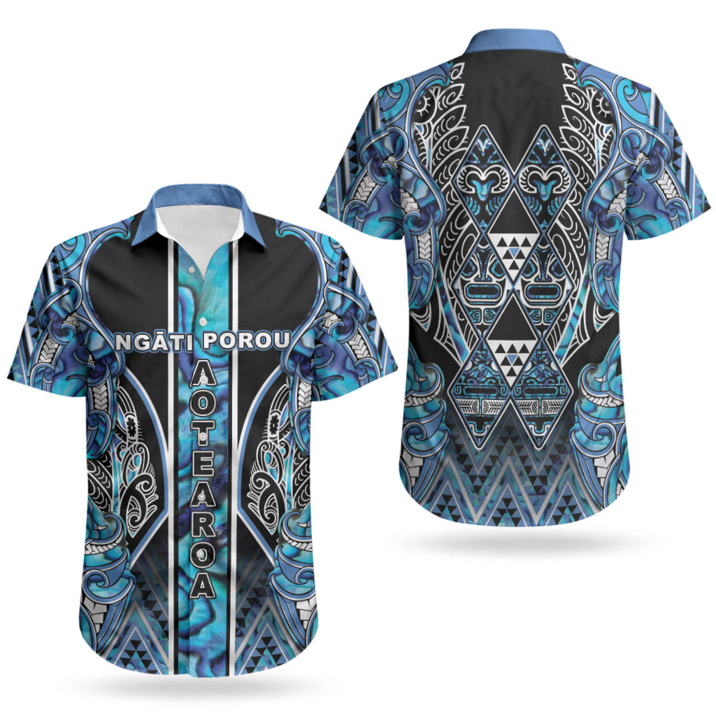 Aotearoa Ngati Porou Couples Matching Puletasi and Hawaiian Shirt Maori Light Blue Tribal Paua Shell Pattern DT05 - Polynesian Pride