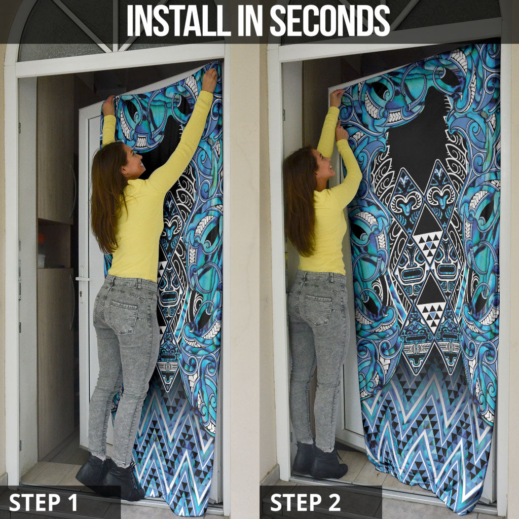 Aotearoa Ngati Porou Door Cover Maori Light Blue Tribal Paua Shell Pattern DT05 - Polynesian Pride