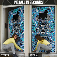 Aotearoa Ngati Porou Door Cover Maori Light Blue Tribal Paua Shell Pattern DT05 - Polynesian Pride