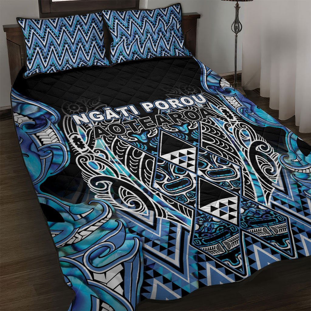 Aotearoa Ngati Porou Quilt Bed Set Maori Light Blue Tribal Paua Shell Pattern DT05 Blue - Polynesian Pride