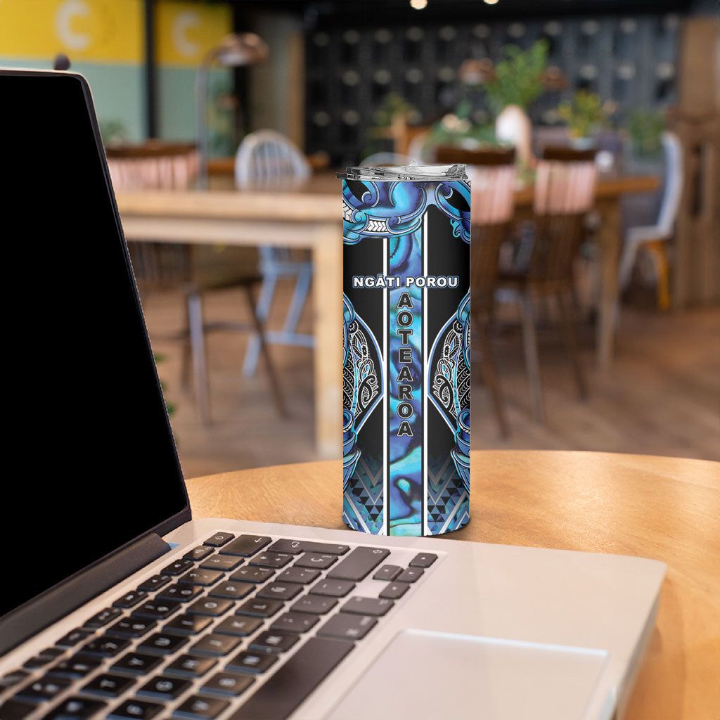 Aotearoa Ngati Porou Skinny Tumbler Maori Light Blue Tribal Paua Shell Pattern DT05 - Polynesian Pride