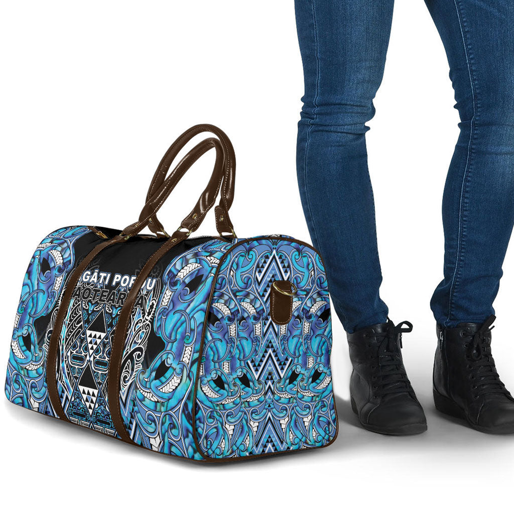 Aotearoa Ngati Porou Travel Bag Maori Light Blue Tribal Paua Shell Pattern DT05 - Polynesian Pride