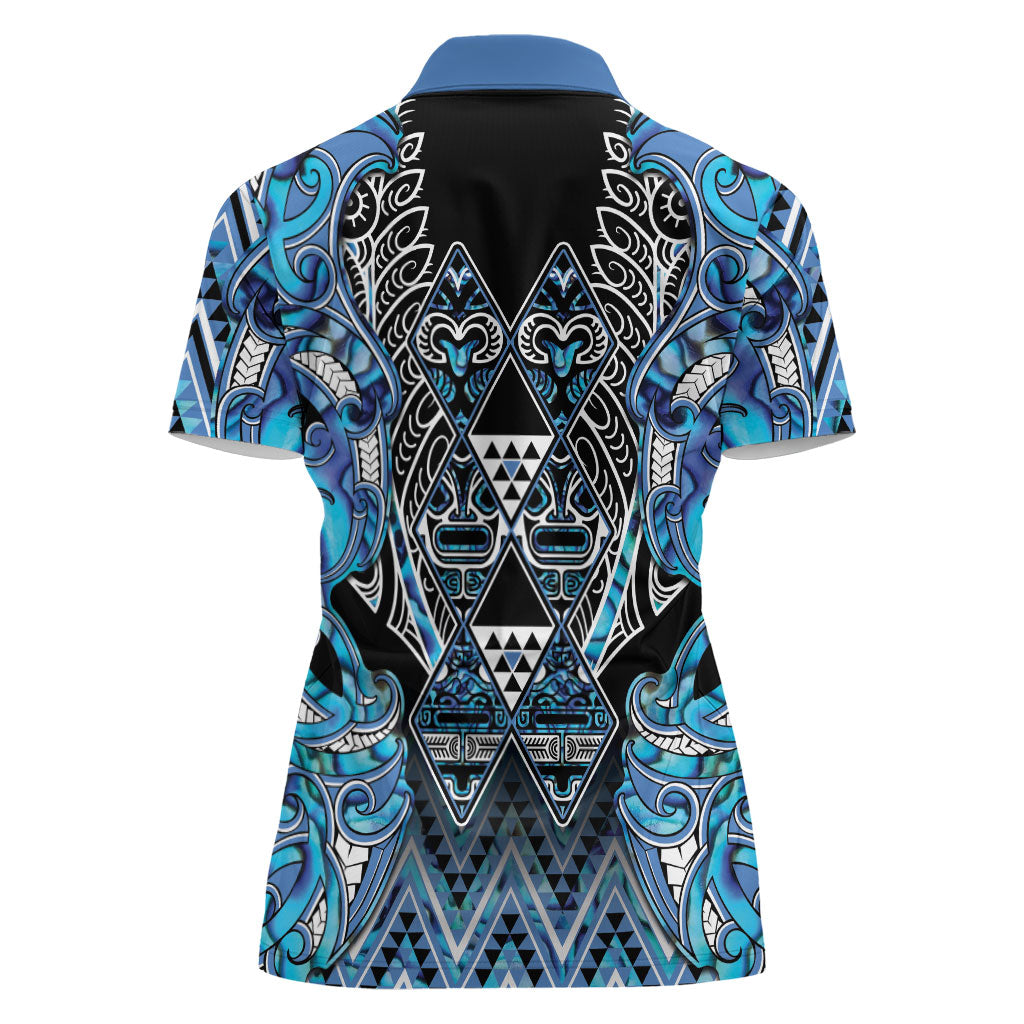 Aotearoa Ngati Porou Women Polo Shirt Maori Light Blue Tribal Paua Shell Pattern DT05 - Polynesian Pride