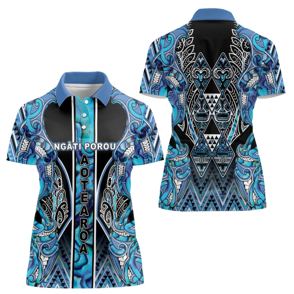 Aotearoa Ngati Porou Women Polo Shirt Maori Light Blue Tribal Paua Shell Pattern DT05 - Polynesian Pride